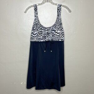 MAXINE One Piece Swimsuit Black & White Dress Overlay Modest Scoop Neck 14